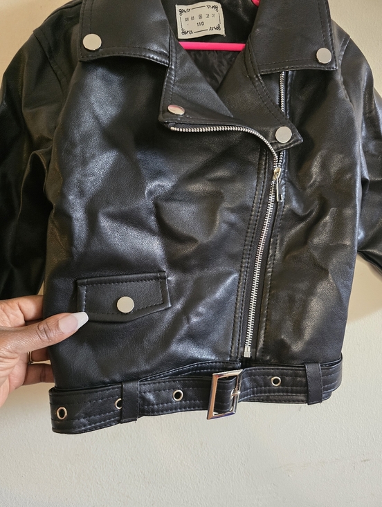 Kids Faux Leather Moto Jacket Black Biker Unisex Size 110 Edgy Style NWT - Picture 5 of 14